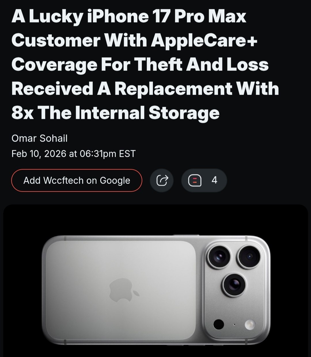 Apple подарила парню топовый iPhone 17 Pro Max на 2 ТБ за то что он ПОТЕРЯЛ телефон на 256 ГБ Парень оформил гарантию AppleCare покрывающую не только поломку но кражу и потерю смартфона В итоге он получил смартфон который дороже его старого на 800 62 тысячи рублей практически на халяву Темщики газ techmedia