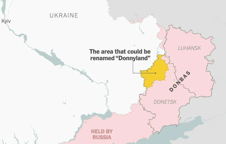 Украина предлагала переименовать часть Донбасса в Доннилэнд надеясь подкупить этим Трампа NYT По данным источников издания до подобного неформального хода украинская сторона додумалась в ходе переговоров с Вашингтоном Украинские чиновники якобы рассчитывали таким образом убедить Трампа занять более жёсткую позицию по отношению к Кремлю План предполагал что на востоке Украины будет создана особая демилитаризованная или экономическая зона которая не будет контролироваться ни одной из сторон конфликта Впрочем инициатива не вышла за пределы устных предложений В 2008 м они вошли в Джорджию Теперь на очереди Доннилэнд Не посрамим звёздно полосатый ребята не сдадим Бургертаунецк Задонатить через бота Patreon