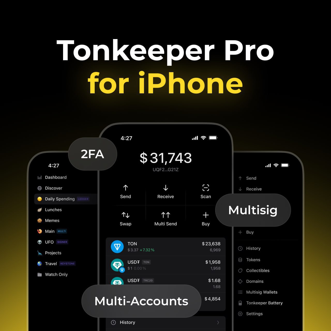 Tonkeeper выпустили про версию для iPhone. Внутри весь продвинутый функционал: возможность отправки USDT без необходимости держать TRX или TON на балансе, мультисиг, ончейн 2FA и не только. Приложение доступно бесплатно, с трёхмесячным пробным доступом к расширенным функциям. - Буду пользоваться