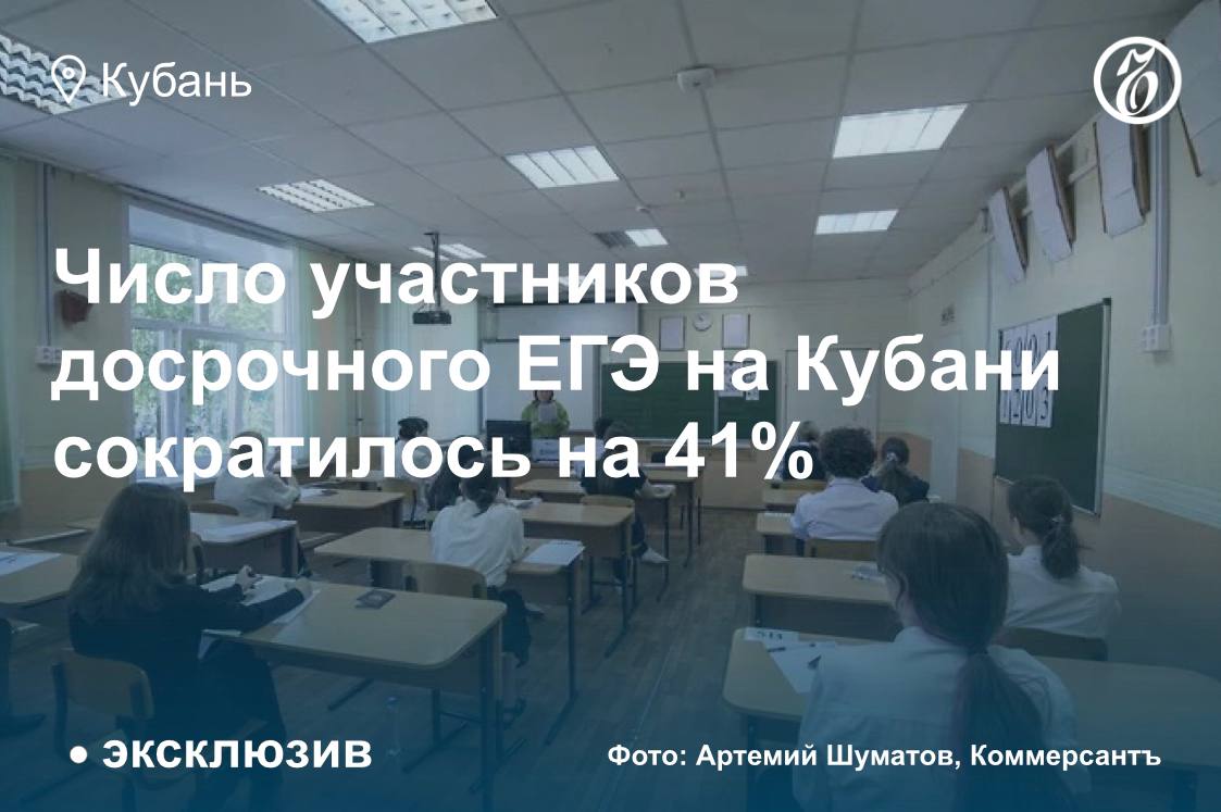 В Краснодарском крае на участие в досрочном этапе ЕГЭ в 2025 году зарегистрировались 53 человека, что на 41,1% меньше, чем годом ранее. Об этом «Ъ-Кубань» сообщили в региональном министерстве образования и науки.  Наиболее востребованными предметами для сдачи в досрочный период остаются русский язык  77%  и профильная математика  55% . Также популярностью пользуется информатика, которую выбрали 34% зарегистрированных.  Кроме того, в крае продолжают действовать «президентские дни», позволяющие выпускникам текущего года пересдать любой предмет. В 2025 году данный период назначен на 3 и 4 июля.  #ЪУзнал   Подписывайтесь на «Ъ-Кубань-Черноморье»