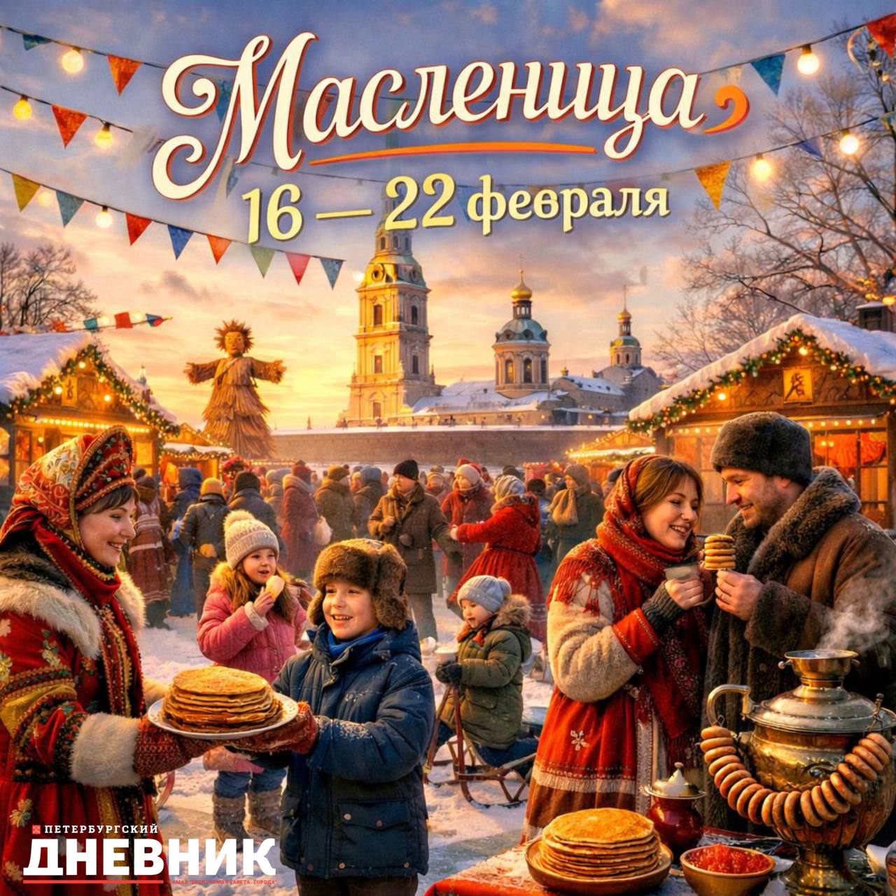 Масленица в Петербурге неделя гуляний и блинов С 16 по 22 февраля Северная столица отметит Масленицу ярко и по настоящему празднично Народные гуляния пройдут сразу на нескольких площадках в Петропавловской крепости Павловском парке на Елагином острове и в парке 300 летия Фото DALL E Подписаться на Петербургский дневник в МАХ