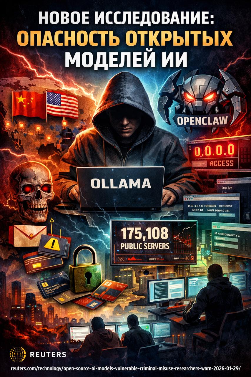 Новое исследование предупреждает о преступном использовании тысяч развертываний открытых моделей ИИ В ходе 293 дневного наблюдения выяснилось что 7 5 системных промптов пропускают вредоносную активность а хосты сосредоточены в основном в Китае и США Многие установили Ollama для локального запуска ИИ и оставили его доступным из сети Сканирование в течение 293 дней выявило 175 108 публичных серверов Ollama в 130 странах Это означает что незнакомцы в сети могли отправлять им подсказки и иногда делать больше чем просто получать текст Ollama должна слушать только 127 0 0 1 то есть быть доступной только на том же компьютере Если стоит 0 0 0 0 она слушает всю сеть и может случайно стать публичной Исследователи зафиксировали 7 23 млн появлений таких хостов при этом 13 хостов дают 76 всех появлений то есть небольшая группа работает почти постоянно Около 48 рекламировали вызов инструментов что позволяет подсказкам запускать действия например выполнять функции а не только генерировать текст Некоторые публичные установки также используют ретривал и внедрение подсказок может заставить систему раскрывать данные которые она подтягивает Открытые конечные точки могут быть захвачены как бесплатные вычислительные ресурсы для спама или фишинга и группа из 5 000 хостов в среднем работала 87 времени Недавний завирусившийся ИИ агент OpenClaw Clawdbot спровоцировал новый кризис безопасности С проектом OpenClaw который сначала был Clawdbot а потом Moltbot творится классический хайп экзит То что задумывалось как удобный инструмент для управления компьютером через мессенджеры на деле превратилось в огромную дыру в безопасности Идея дать ИИ агенту привилегированные права изначально выглядела так себе и теперь мы видим последствия Из за того что Anthropic заставила автора менять название из за прав на бренд возникла путаница Хакеры этим вовсю пользуются воруют названия и плодят фейковые репозитории с вирусами внутри Тем временем сотрудники компаний ставят себе OpenClaw без ведома айтишников В итоге исследователи находят в сети сотни открытых панелей управления где лежат чужие API ключи и истории переписки reuters com technology open source ai models vulnerable criminal misuse researchers warn 2026 01 29