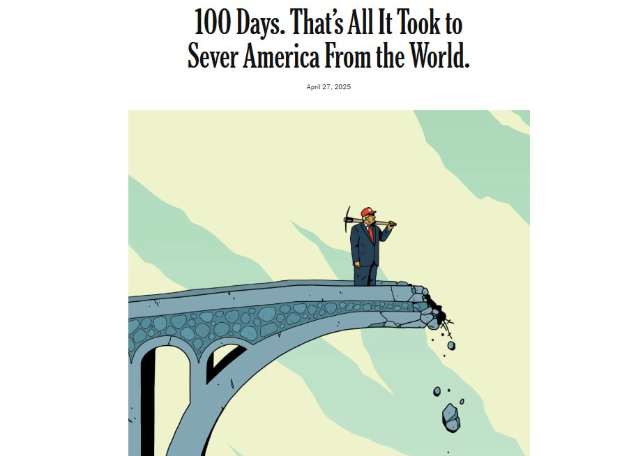 О чем пишут зарубежные СМИ   Первые 100 дней второго срока Трампа  New York Times: Сто дней. Это все, что потребовалось, чтобы отделить Америку от мира.  Washington Post: Внутри Белого дома все согласны с тем, что Трамп заложил основу для масштабных и далеко идущих перемен, которые изменят федеральное правительство и американское общество.  Giornale: Прошло 100 дней с тех пор, как Дональд Трамп вернулся в Белый дом, опрокинув, подобно циклону, мировой порядок.   Трагедия в Ванкувере, где автомобиль протаранил толпу  National Post: Трагедия произошла в последний день перед выборам в парламент. Политическим лидерам пришлось корректировать маршруты в последнюю минуту.  Globe and Mail: Всё изменилось, и для многих - навсегда. Это не значит, что Ванкувер и его окрестности не видели ужасов раньше. Но город не знал такого события, как это.  New York Times: В последние годы полиция Канады регулярно блокировала дороги, ведущие к местам массового скопления людей, заполненными гравием снегоочистителями или самосвалами. В районе места нападения в Ванкувере эта мера предпринята не была.