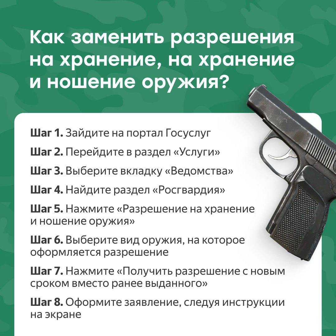 Владельцы оружия должны до 1 января 2026 года заменить разрешения на его хранение, на хранение и ношение, выданные на Украине и в ДНР. До начала нового года заменить разрешения можно без уплаты госпошлины. Подписаться