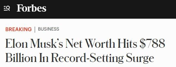 Илон Маск может стать первым триллионером в истории уже в этом году На прошлой неделе его состояние на пике достигало 788 млрд на фоне роста акций Tesla Темпы роста беспрецедентные стоимость его активов увеличилась вдвое менее чем за полгода Для сравнения второй самый богатый человек в мире основатель Oracle Ларри Эллисон владеет состоянием в 283 млрд Это в полтора раза меньше чем Маск заработал с августа 2025 года