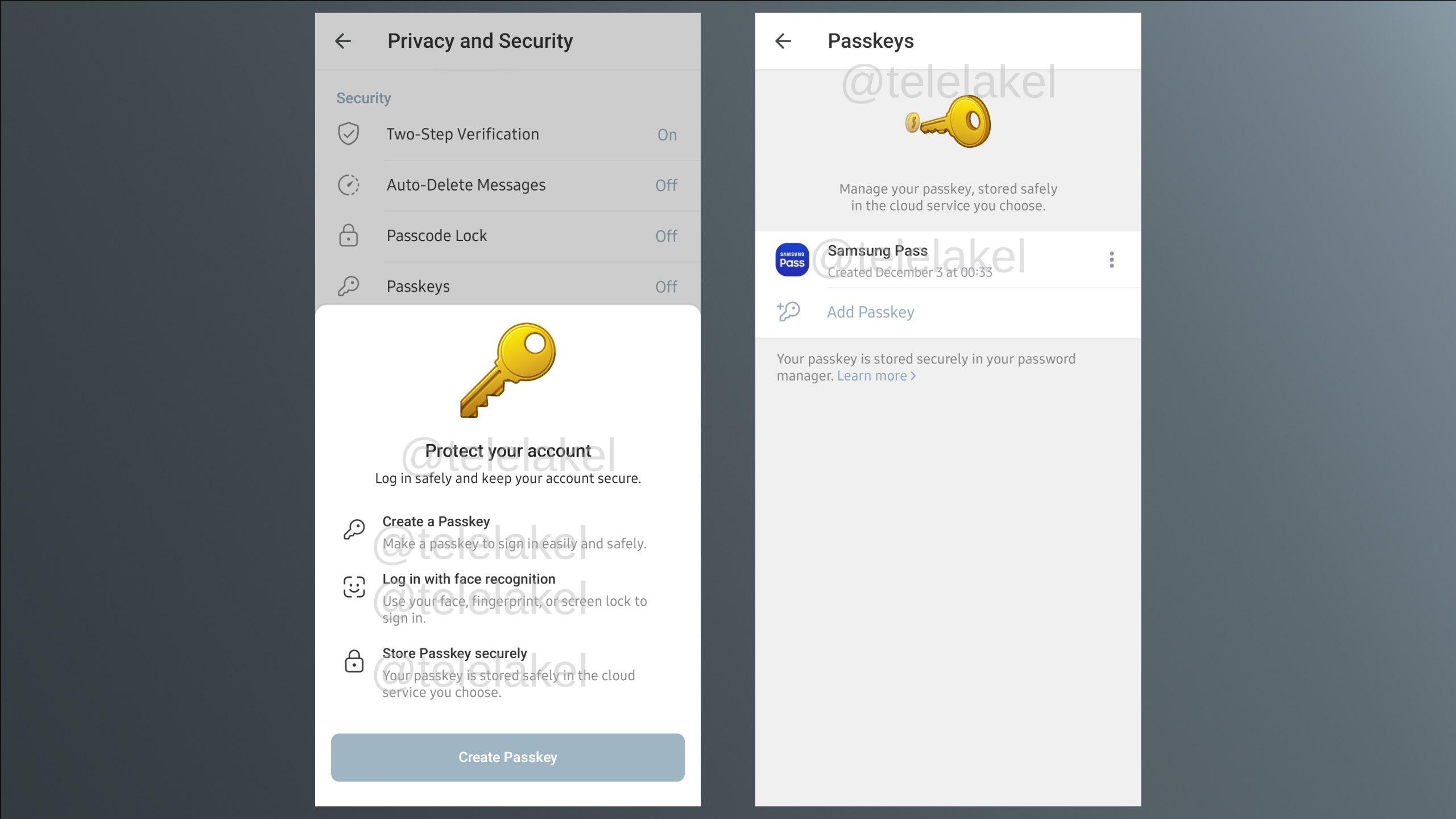 Telegram тестирует авторизацию через ключи доступа в менеджерах паролей В бета версии Telegram для Android появилась авторизация через Passkey Это ключ который хранится в менеджере паролей и позволяет заходить в аккаунт без SMS кодов и паролей Поддерживаются стандартные хранилища Google Apple Samsung и других производителей Passkey остаётся на устройстве а вход подтверждается биометрией или код паролем от смартфона Управлять такими ключами можно в настройках конфиденциальности   www iphones ru 1348878 новости iphonesru