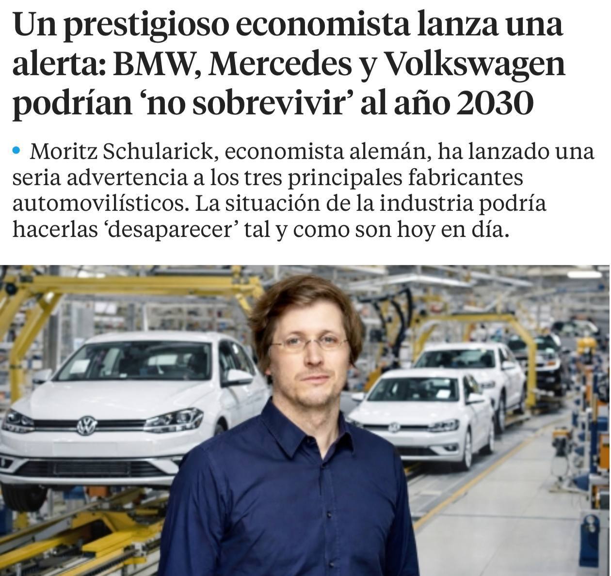 Риски крупных автопроизводителей Германии BMW Mercedes Benz и Volkswagen могут столкнуться с серьезными трудностями до 2030 года предупреждают европейские СМИ По мнению главы Института мировой экономики Киля Морица Шуларика текущая рыночная ситуация ставит под угрозу существование немецкой автомобильной троицы investing investing