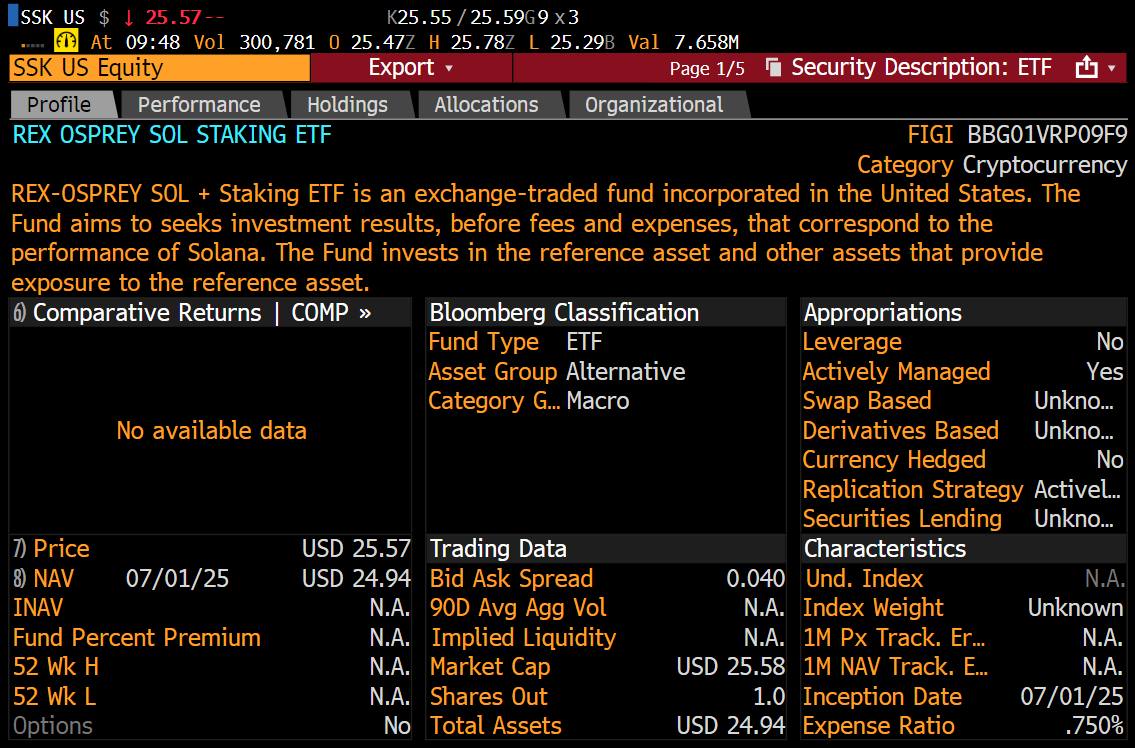 Первый спотовый ETF на стейкинг Solana официально запущен от REX Shares.  За первые 20 минут объём торгов составил около $8 млн.    PRO Крипту & Инвест  --------------------------------- YouFast VPN™   Купить крипту   AML бот