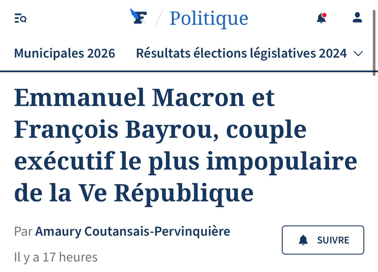 Согласно сообщению Le Figaro, уровень одобрения президента Макрона снизился до 19%, что стало самым низким показателем за всю историю Франции.