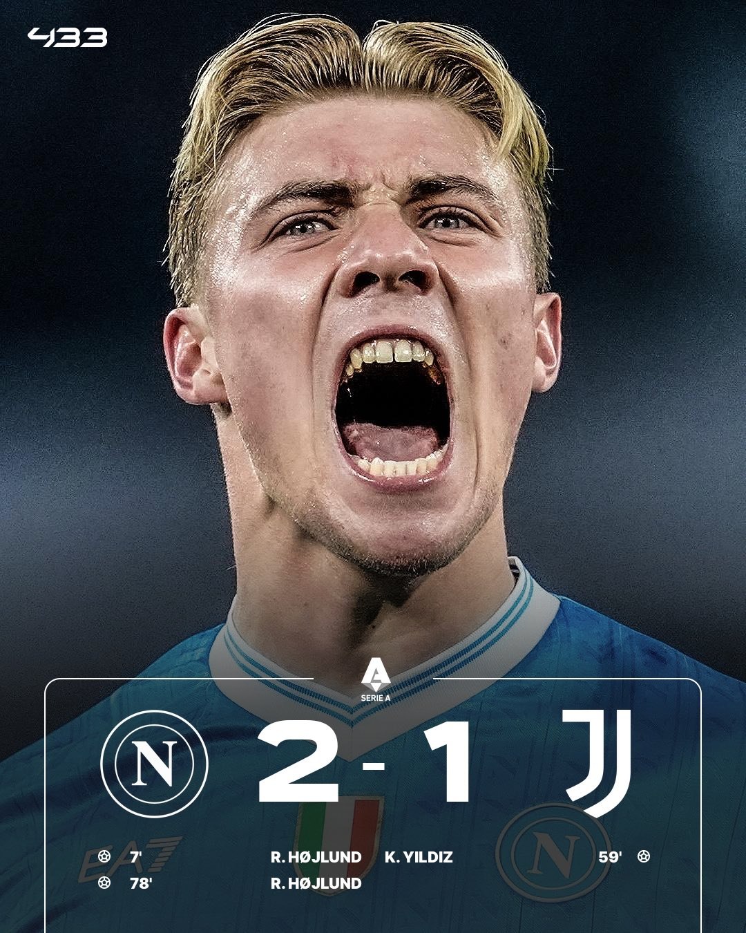 Дубль Хойлунна принес Наполи домашнюю победу над Юве и поднял команду в лидеры таблицы Серии А