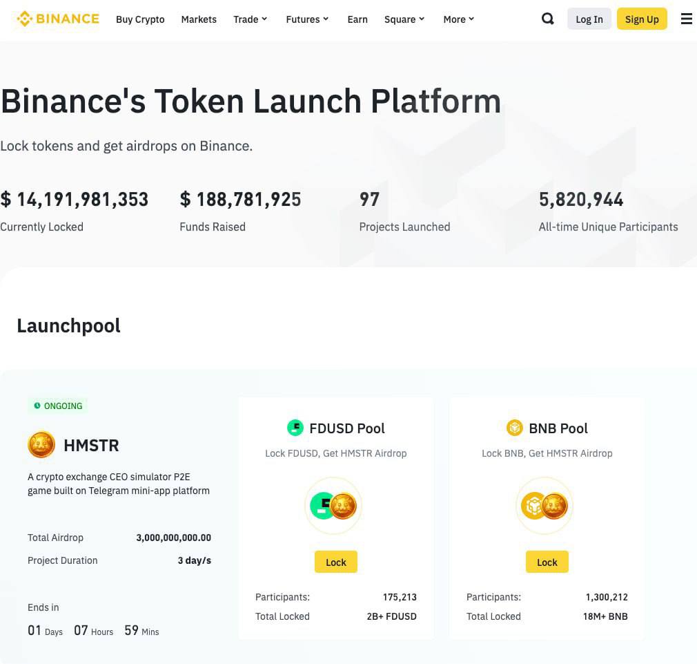 Пост с официального канала:    Сообщество Binance уже заблокировало FDUSD и BNB на сумму более 14 миллиардов USDT за 3 миллиарда токенов $HMSTR .  ⏳ Если в вашем портфеле есть BNB и FDUSD, вы все равно можете принять участие в $HMSTR Launchpool!    Остался всего 1 день    Все почти почти готово!