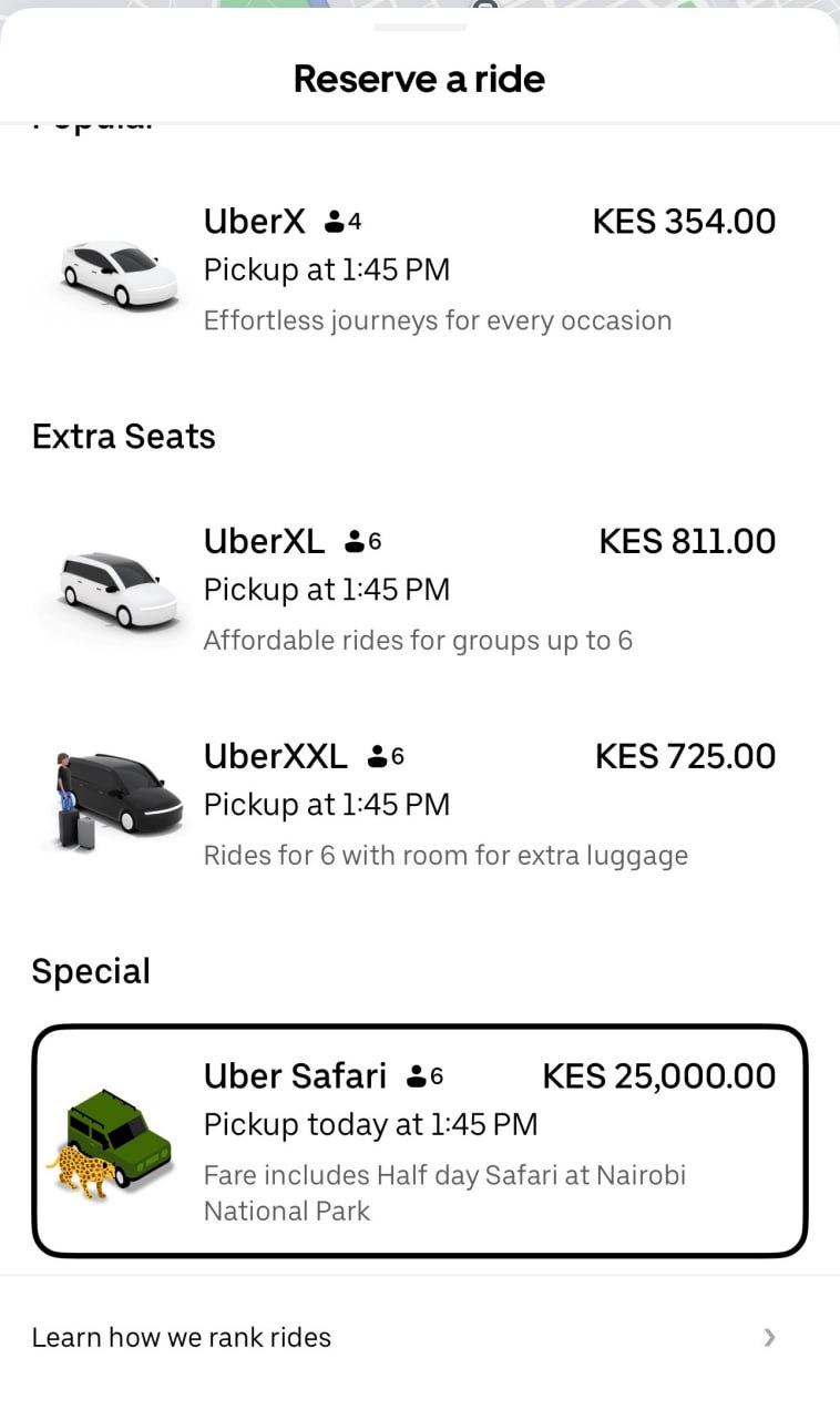 В Uber появился сервис сафари теперь в Кении можно заказать поездку в Национальный парк Найроби и посмотреть на львов и леопардов Работает прямо в приложении и стоит от 25 тыс кенийских шиллингов 16 тыс В любое время приедет водитель с опытом проведения экскурсий Кстати в Кении безвиз для россиян Ни на что не намекаем