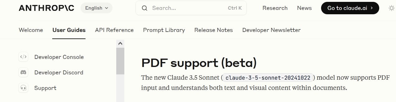 Anthropic  выпустила поддержку PDF для модели Claude 3.5 Sonnet в общедоступной бета-версии  Система обрабатывает PDF-файлы в три этапа — извлечение текста, преобразование страниц в изображения и выполнение комбинированного визуально-текстового анализа.  Модель поддерживает документы размером до 32 МБ и 100 страниц, обрабатывая все, от финансовых отчетов до юридических документов.  Эта функция также может быть интегрирована с другими функциями Claude, такими как оперативное кэширование и пакетная обработка.  Возможности машинного зрения доступны как через платформу Claude от Anthropic, так и через прямой доступ к API в приложениях.     PRO AI   ПОЛЕЗНЫЙ СОФТ   НОВОСТИ