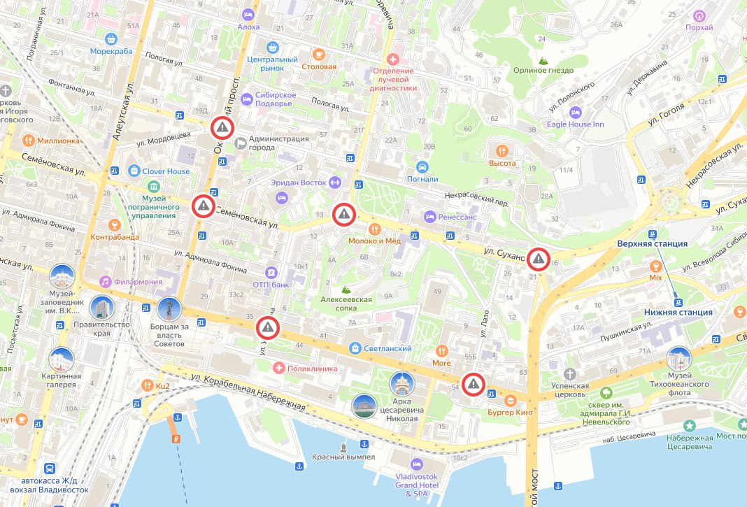 В связи с отключением электроэнергии временно обесточены светофоры на перекрёстке Океанского проспекта и Фонтанной; Океанского проспекта и Семёновской; Светланской и Уборевича; Светланской и Лазо, в районе Уборевича, 15  напротив Сухановского сквера  и Суханова, 13  поворот на Золотой мост .   Подробнее