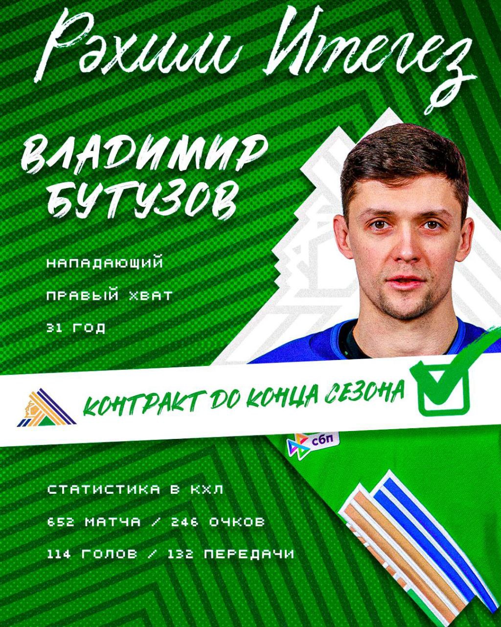 ХК Салават Юлаев заключил контракт с Владимиром Бутузовым Соглашение рассчитано до конца сезона Сезон 2025 26 спортсмен начал в Сибири На пробном контракте в уфимской команде нападающий отметился заброшенной шайбой Источник ХКСЮ Спутник FM Уфимская Волна