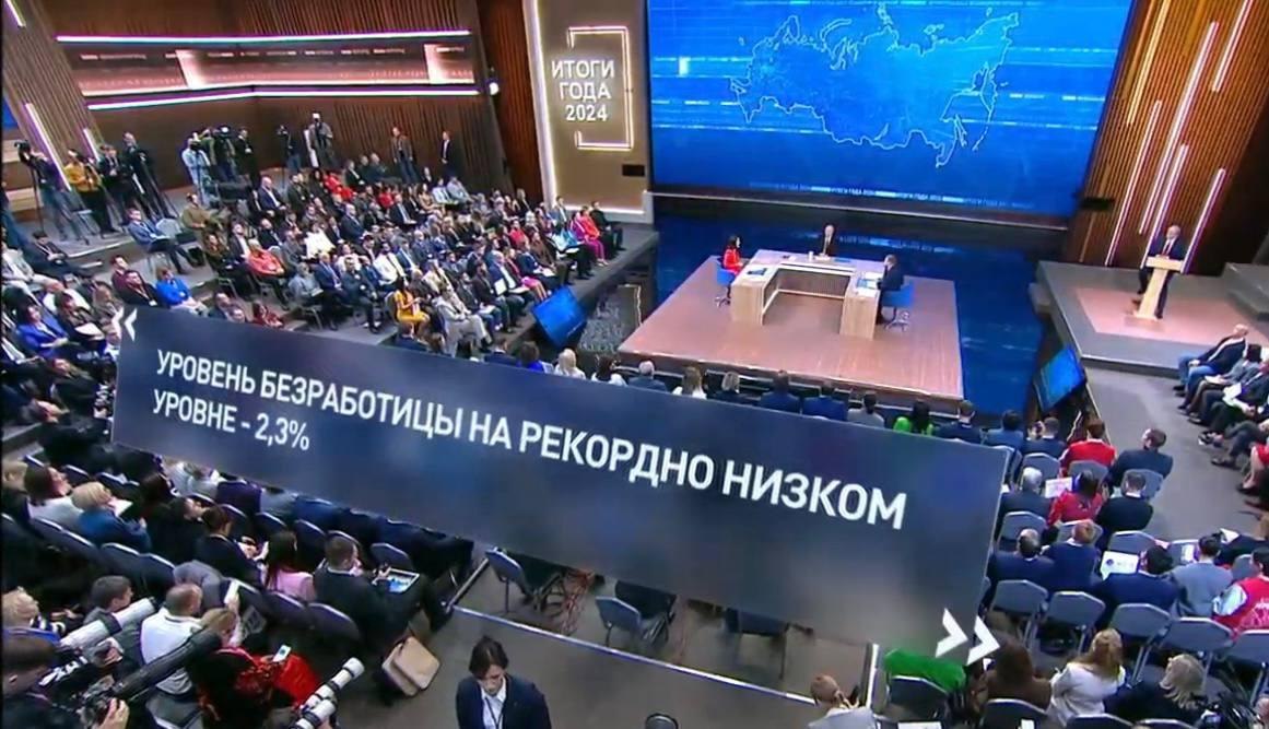 2,3 % — уровень безработицы в России.  Это рекордно низкий показатель, "такого еще не было", рассказал Путин.