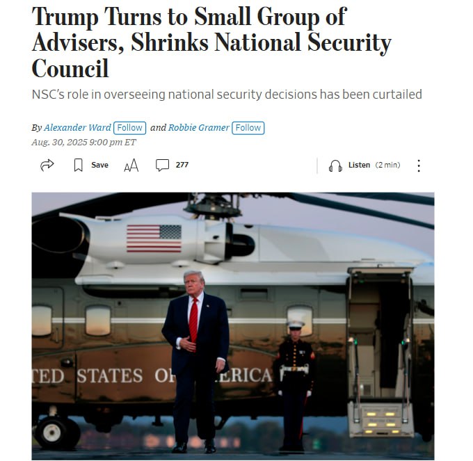 Трамп свел к минимуму роль совета национальной безопасности в принятии внешнеполитических решений пишет The Wall Street Journal Число сотрудников СНБ при Трампе сократилось с 400 человек до менее чем 150 человек Кроме того глава Белого дома отправил в отставку помощника по национальной безопасности Уолтца и передал его функции госсекретарю Рубио В отличие от предыдущих президентов которые доверяли СНБ разработку принципов внешней политики и координацию решений президента США с позициями руководства других стран Трамп полагается на небольшую группу советников говорится в материале Подписаться Читать эксклюзив