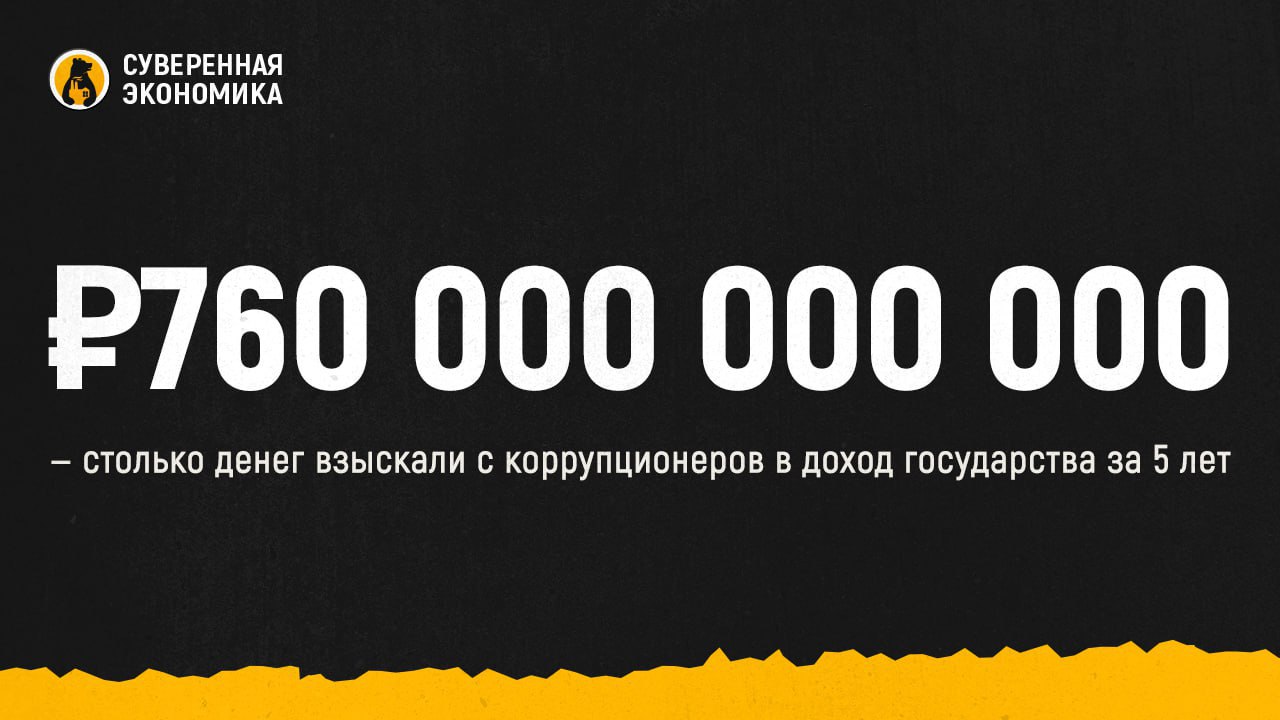 ₽760 000 000 000 — столько денег взыскали с коррупционеров в доход государства за 5 лет  Генеральный прокурор Игорь Краснов заявил, что за 5 лет надзорное ведомство предъявило коррупционерам более 400 исков о взыскании активов в доход государства. Общая сумма денежных средств, которые возвратила прокуратура, составляет ₽760 млрд.  При этом только в 2024 году было осуществлено взыскание ₽591,2 млрд. Самый крупный иск касался активов «крабового короля» Олега Кана — сумма составила ₽358 млрд. Второй по размеру иск был связан с национализированным Челябинским электрометаллургическим комбинатом  ЧЭМК . Его оценили в ₽105 млрд. Третье место в «топе» занял автодилер «Рольф»  ₽60 млрд .