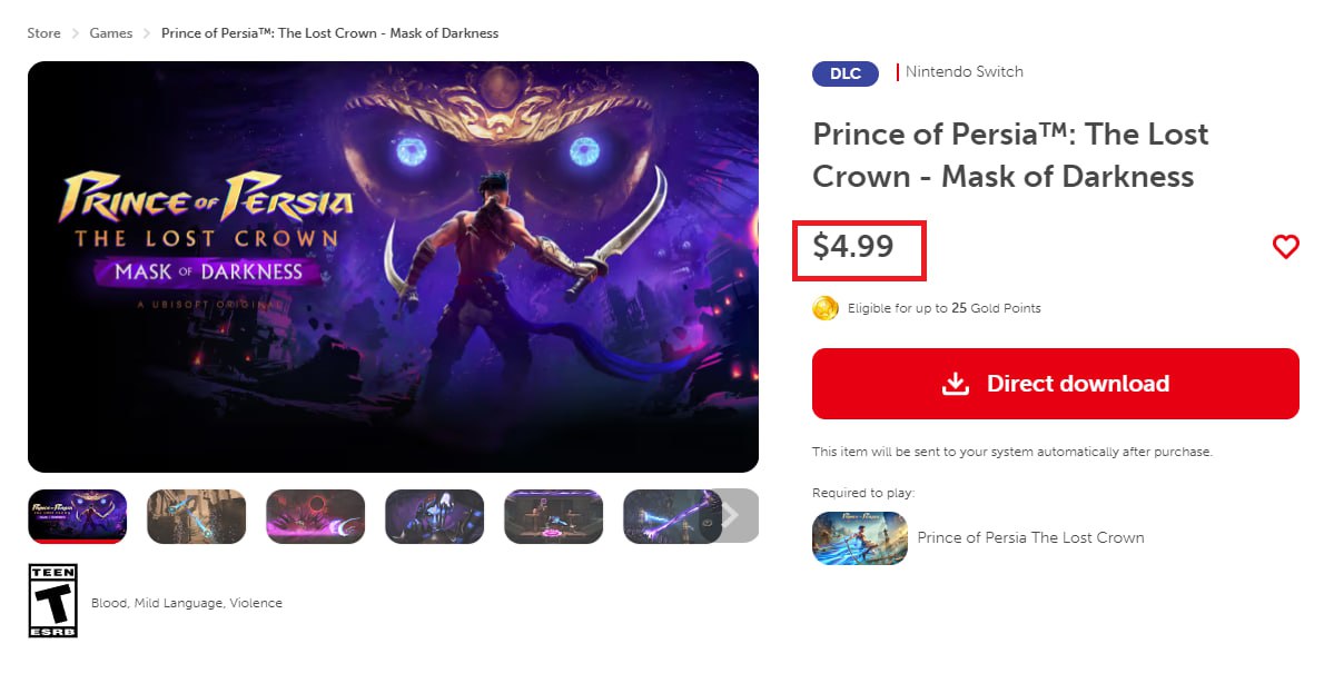 На Nintendo Switch состоялся релиз сюжетного DLC «Маска Тьмы» для Prince of Persia The Lost Crown.   Вам предстоит исследовать «Дворец разума Раджена» — новую локацию, доступную после получения силы времени «Тени Симурга».   Саргон потеряет почти все свои силы и предметы, но получит новые способности, которые помогут ему преодолевать препятствия.   На прохождение дополнения уйдет от 4 до 6 часов.    Присутствует текстовый перевод на русский язык.