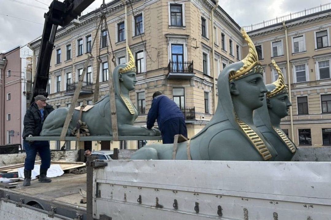 Знаменитых египетских сфинксов опять демонтировали в Петербурге Сфинксы Египетского моста покинули свои постаменты спустя год после того как туда вернулись отреставрированными В Музее городской скульптуры Петербурга сообщили что сфинксов перевезли в мастерские подрядчика для реставрационных работ Специалисты отмечают что с момента последней реставрации скульптуры находились под внимательным наблюдением музейных экспертов Ухудшение состояния сфинксов стало заметно после новогодних праздников когда на постаменты и лапы скульптур без согласования с музеем были установлены новогодние украшения После обращения музея украшения сняли но лакокрасочный слой скульптур уже успел пострадать Поскольку срок гарантийных обязательств подрядчика проводившего реставрацию еще не истек принято решение демонтировать скульптуры и провести работы в мастерской Вернуть скульптуры на место планируют будущей весной rodinargru