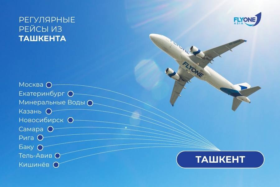 Узбекская авиакомпания лоукостер FLYONE Asia объявляет о запуске регулярных рейсов из международного аэропорта Ташкента в ряд ключевых городов России а также в Баку Ригу Тель Авив и Кишинёв Выполнение полётов начнётся с 6 апреля 2026 года и станет важным этапом в расширении маршрутной сети авиакомпании реклама   www gazeta uz ru 2026 02 02 flyone