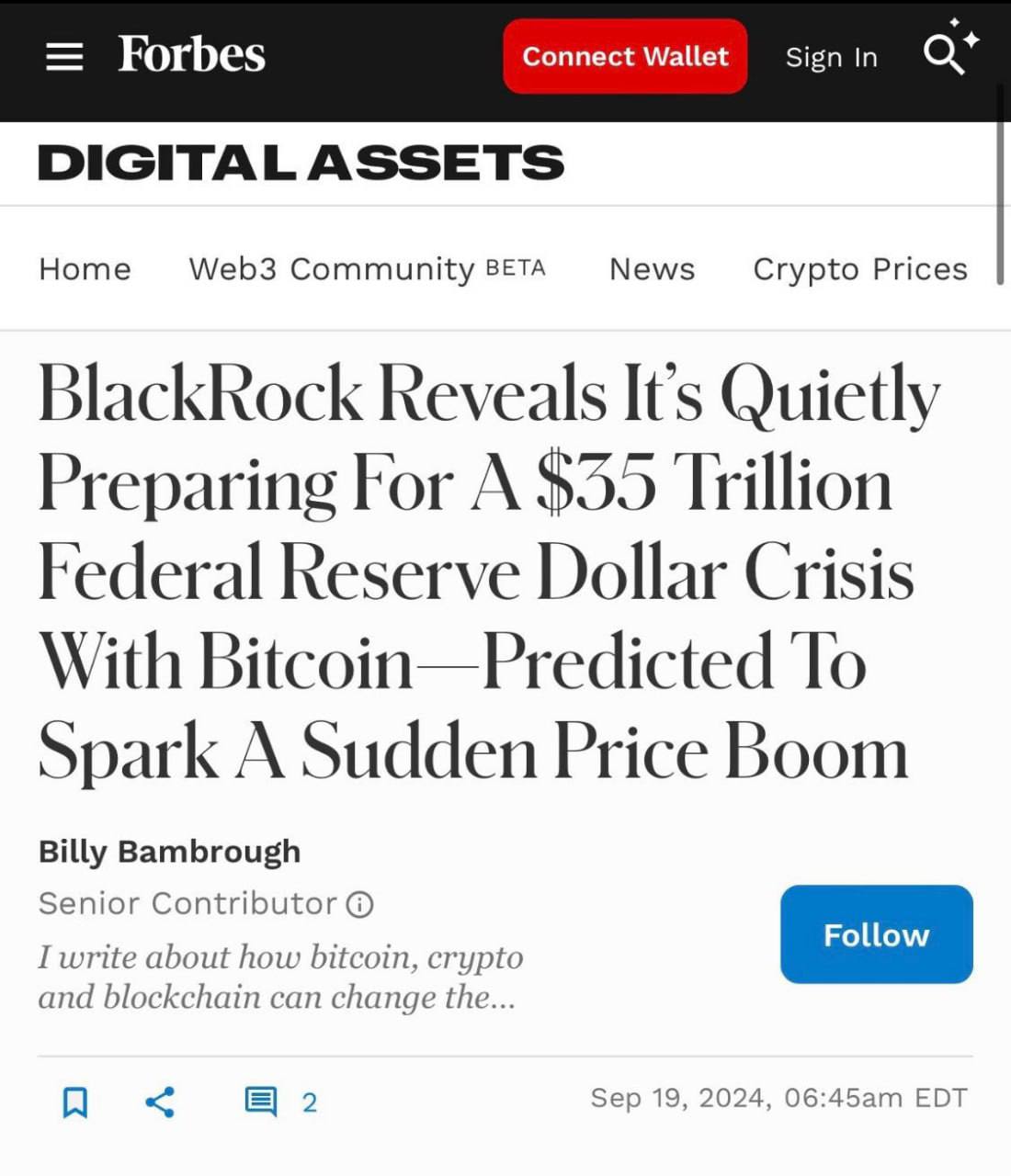 BlackRock сообщает, что с помощью биткоина готовится к кризису ФРС на фоне госдолга в $35 трлн