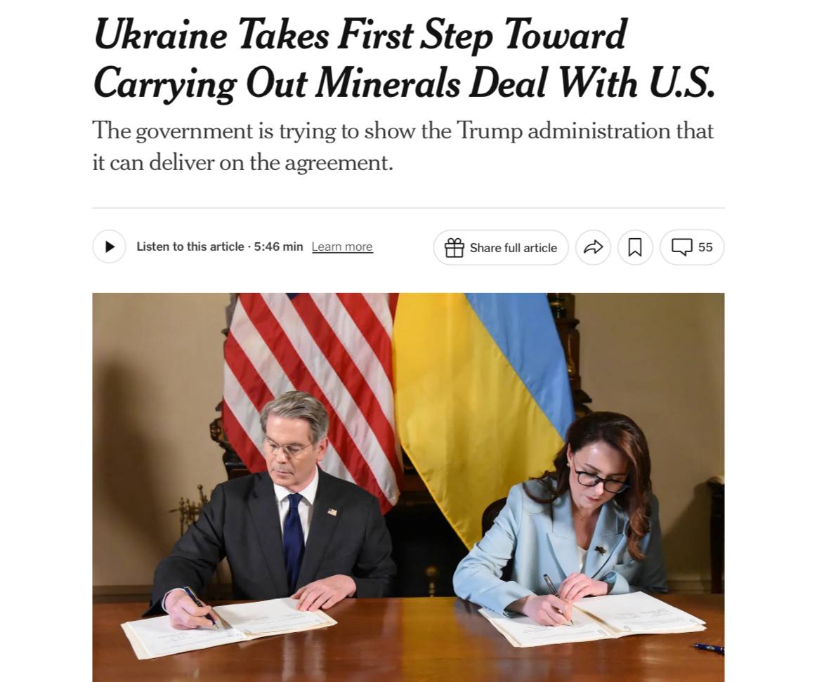 The New York Times: Украина приступила к реализации соглашения с США о недрах По данным издания, правительство дало старт первым шагам, которые откроют доступ частным инвесторам к разработке одного из крупнейших месторождений лития в стране. «Правительство согласилось начать подготовку рекомендаций для открытых тендеров для компаний на разработку месторождения лития «Добра» в центральной части страны», — пишет газета со ссылкой на двух украинских чиновников. Среди претендентов на участие в тендере значится консорциум, включающий компанию TechMet, частично принадлежащую правительству США, а также миллиардера Рональда Лаудера, который имеет связи с Трампом. Согласно достигнутому ранее соглашению, половина доходов от добычи ископаемых будет направлена в совместный инвестфонд США и Украины. Эти средства планируется вложить в украинскую экономику, при этом США сохранят долю в прибыли. #США #Украина ЖИВОВZ