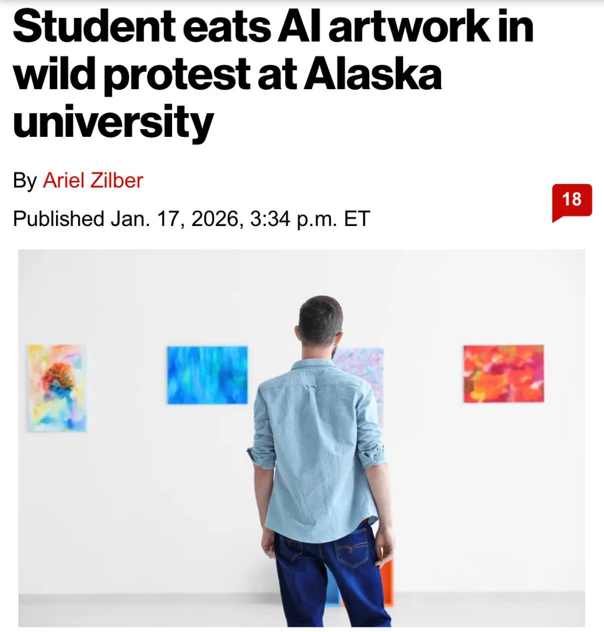 Студент ворвался на выставку с фотографиями сделанных с помощью ИИ а затем съел их Так парень выразил протест против ИИ искусства Ущерб оценили в 220 и теперь вандала ждёт суд Художник должен быть голодным techmedia