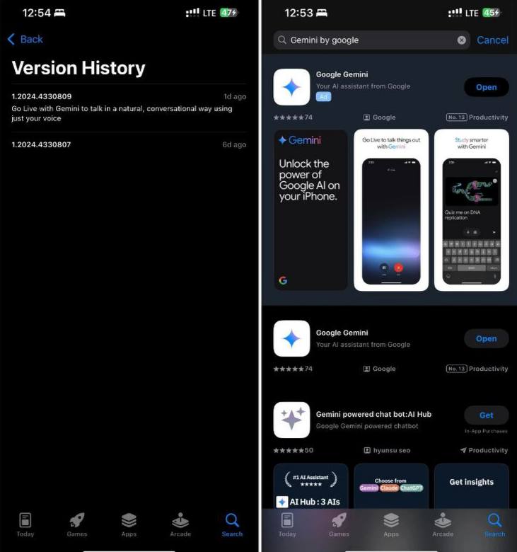 Google может выпустить отдельное приложение для чат-бота Gemini для iPhone. Его уже нашли в App Store  Пользователь iPhone Reddit под ником lostshenanigans заметил приложение Google Gemini в App Store, которое также позволяет получить доступ к Gemini Live. Изначально ИИ Gemini на iOS был частью приложения поисковика Google.  При установке приложения на главном экране появляется значок Gemini и надпись: «Откройте возможности Google AI на вашем iPhone». В списке «Google Gemini» появилась опция доступа к Gemini Live. Пользователь, загрузивший приложение, показал голосовой интерфейс в действии. Он сообщил, что программа аналогична по возможностям веб-версии чат-бота. Gemini использует преимущества Live Activity, чтобы работать при одновременном использовании смартфона. Сам пользователь lostshenanigans находится на Филиппинах.   Официальный релиз по всему миру пока не анонсирован, но, вероятно, Google сейчас тестирует приложение в ограниченном числе стран перед глобальным запуском.