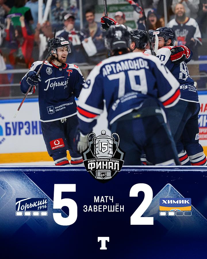 «Торпедо-Горький» - чемпион ВХЛ!!! В шестом матче серии нижегородцы обыгрывают воскресенский «Химик» со счетом 5 :2 У «Торпедо – Горький» в этом матче отличились Шавин на его счету дубль!!! , Ильин и Варлаков, Орлович-Грудков. Поздравляем наших хоккеистов с победой! Прислать новость