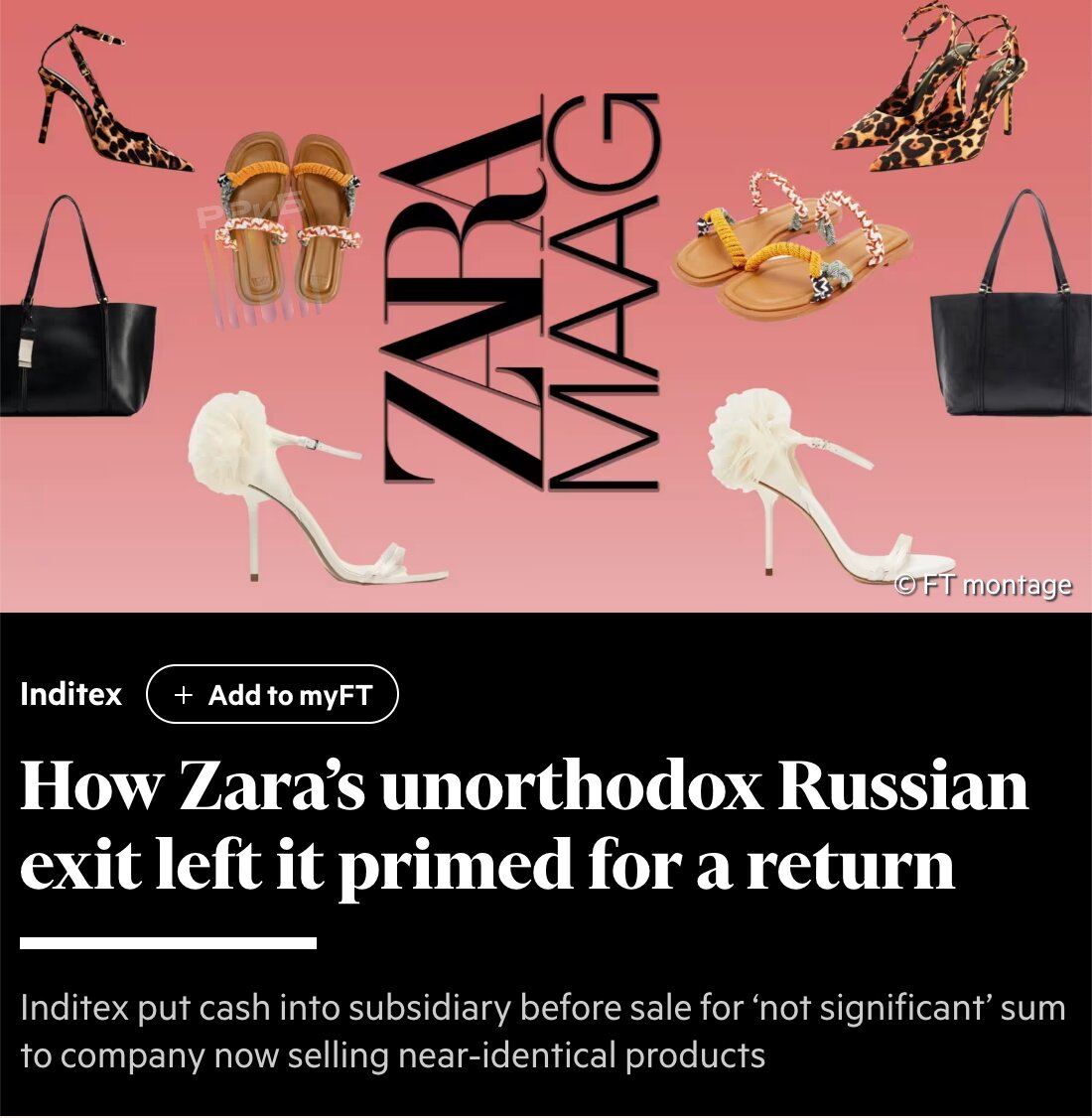 Владельцы Zara при уходе из России заключили необычную сделку, подготовившую её быстрое возвращение, пишет FT. Соглашение о продаже Inditex Bershka, Pull & Bear и Stradivarius отличается от документов других западных ритейлеров, ушедших из РФ после начала СВО. Около половины российских магазинов были проданы Daher Group. Покупатель оказался частью ГК семьи Дахер, чья Azadea Group владеет франшизой Inditex на Ближнем Востоке. Соглашение не содержало традиционного пункта об обратном выкупе, вместо этого Daher Group «обязана немедленно» заключить франчайзинговое соглашение с Inditex, если последняя об этом попросит. Это позволит брендам Inditex быстро вернуться в Россию. К тому же «дочка» Дахеров Mixed R DMCC создала новые бренды — Maag, Dub, Ecru и Vilet. А три основных поставщика Inditex стали также ведущими поставщиками. Многие из дизайнов новых российских брендов имеют сильное сходство с продукцией Zara и другими марками. Кроме того, Inditex вложил в российский бизнес 9,1 млрд рублей и 120 млн евро прямо перед уходом из страны. А первая рекламная кампания Maag была снята в том же месте, что и коллекция Zara — на Канарах.