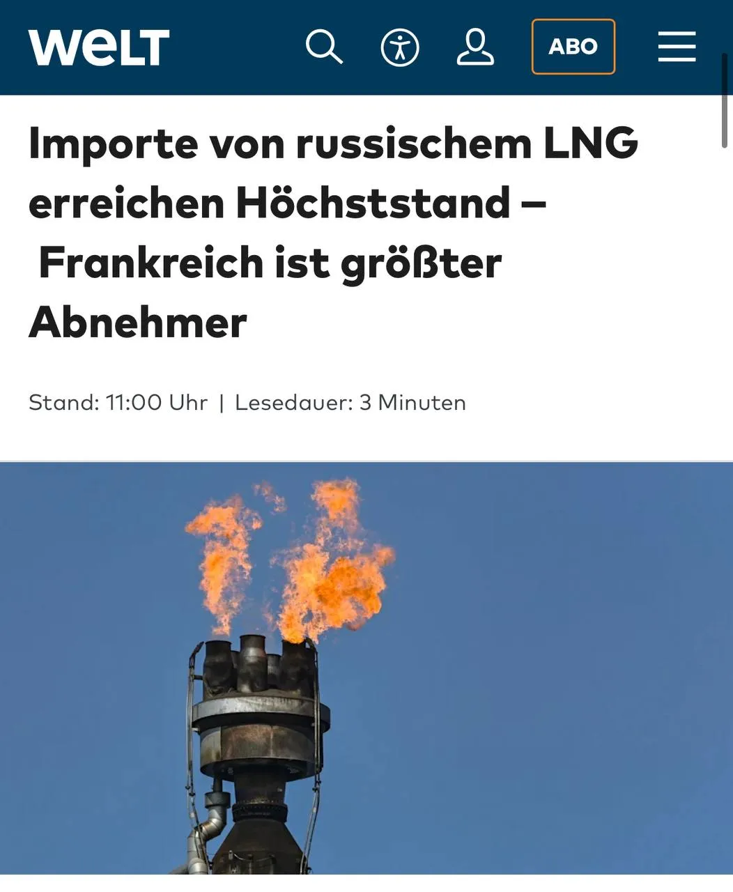 Импорт российского СПГ достиг пика Франция крупнейший покупатель пишет Die Welt По данным исследования американского энергоцентра IEEFA в первом квартале 2026 года поставки российского сжиженного газа в ЕС выросли на 16 год к году до 6 9 млрд кубометров максимум с 2022 года В апреле рост продолжился плюс 17 Главные получатели Франция Испания и Бельгия Франция в январе установила собственный рекорд по импорту российского СПГ