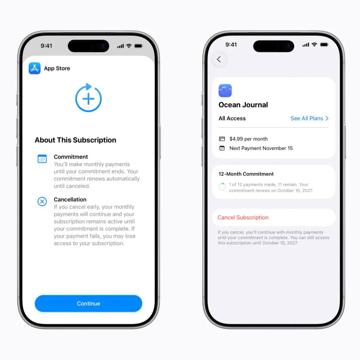 Apple представила новый способ оплаты автоматически продлеваемых подписок в App Store на год но с ежемесячной оплатой По сути это работает как рассрочка годовой подписки В случае отмены подписка перестанет действовать только по истечении годового периода В таком формате подписки также можно просматривать количество завершённых и оставшихся платежей по подписке Разработчики могут настроить данный тип подписок в   App Store Connect и протестировать его в Xcode У разработчиков и Apple будет одно обязательное условие для активации данной опции отправка писем или push уведомлений от App Store перед датой продления чтобы напомнить пользователям о предстоящей оплате Опция будет доступна не во всех регионах например её не будет в США или Сингапуре Для её активации необходима iOS iPadOS macOS tvOS visionOS 26 4 или новее Компания также подтвердила что выпуск версий систем 26 5 состоится в мае