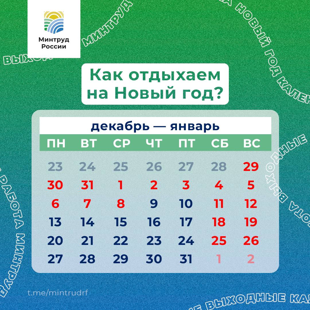 Россияне будут работать лишь два дня после новогодних каникул, напомнил Минтруд. Первый рабочий день — 9 января.