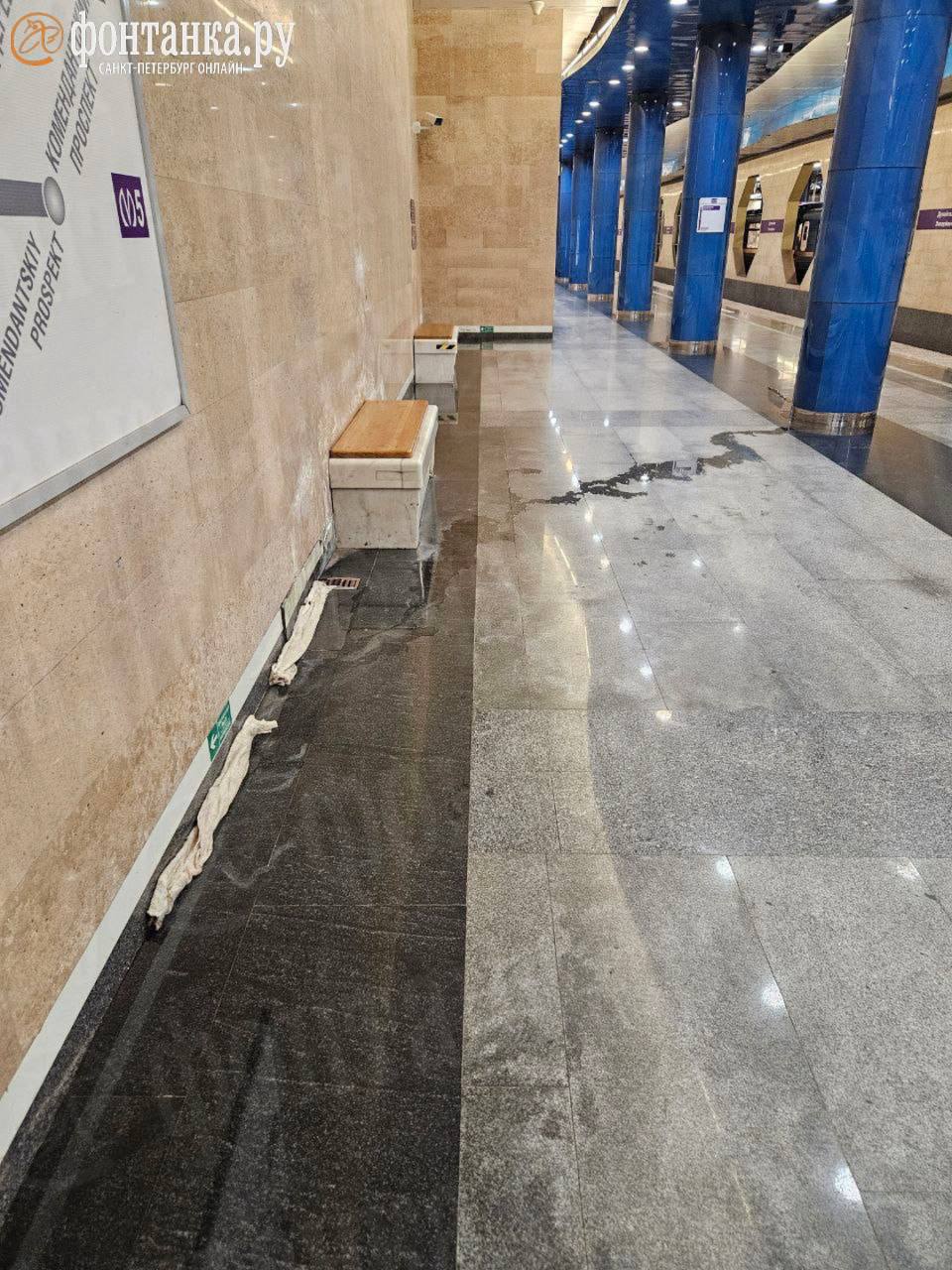 На Дунайской протечка Но проблему активно устраняют Силами метрополитена ведутся работы по организации отвода грунтовых вод из пассажирской зоны Дальнейшие работы по ликвидации водопроявлений будут выполняться в рамках гарантийных обязательств согласно соглашению о временной эксплуатации и замечаний рабочих групп сообщили нам в пресс службе петербургского метро   t me spb danger
