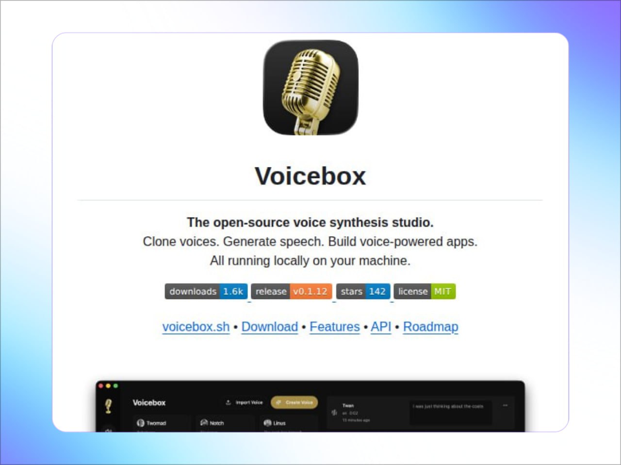 Клонируем любой голос за две секунды вышел Voicebox локальная нейросеть клонер по сути бесплатная альтернатива ElevenLabs Это буквально голосовой фотошоп без ограничений и подписок Работает просто загрузили короткий кусок аудио получили голос Что умеет Клонирует голос по короткому аудио Генерирует речь из текста любым клоном Cобирает разговоры подкасты из нескольких голосов Записывает и расшифровывает аудио Все работает локально Все проекты и озвучки хранятся на ПК Дальше можно озвучивать тексты видео презентации мемы или делать диалоги из нескольких голосов Забираем здесь exploitex