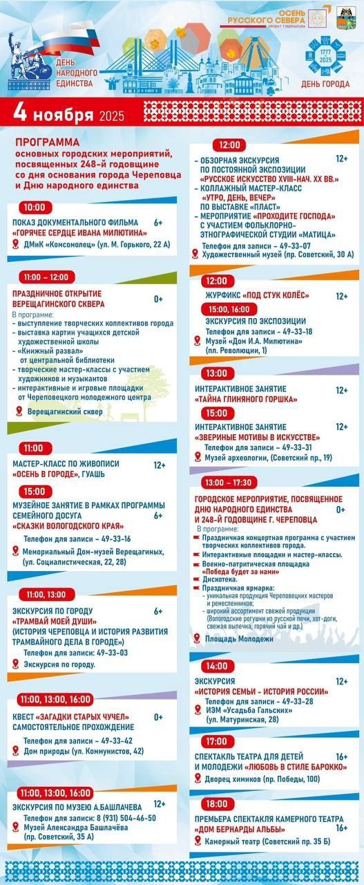 В Череповце сегодня отмечают 248 лет с момента как императрица Екатерина II подписала указ о присвоении ему статуса города При этом моментом основания Череповца считается 1362 год когда поселение 663 года назад основали монахи Афанасий и Феодосий Поздравляем череповчан с днём города И конечно здесь сегодня также пройдут различные праздничные мероприятия А ещё сегодня здесь открывают Верещагинский сквер