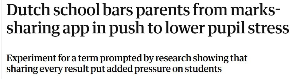 Школа в Нидерландах закрыла родителям доступ к электронным дневникам.   В рамках эксперимента руководство школы Jordan-Montessori Lyceum Utrecht на месяц приостановило доступ взрослым к онлайн-журналу с оценками. По данным школы, решение поддержали 95% родителей.   Инициатором стал учитель экономики Стайн Уиттенбогаард. Преподаватель опросил 500 учеников. Он попросил подростков оценить уровень стресса. Выяснилось, что в группе, где родители регулярно смотрели оценки, средний ответ был 2,7 баллов из пяти, где родители не смотрели — 2 балла.   По мнению педагога, фиксация на оценках вредит обучению. Это смещает фокус с функциональных навыков на формальные результаты. По мнению Уиттенбогаарда, важно, чтобы школьник не боялся ошибаться и знал, что если получит "неуд", то у него есть возможность попытаться снова.   Тем временем "Эдтехно" не может не отметить, что такая мера в первую очередь снизит стресс у родителей школьников. Но увы, тревожные контролёры всё равно найдут повод понервничать.