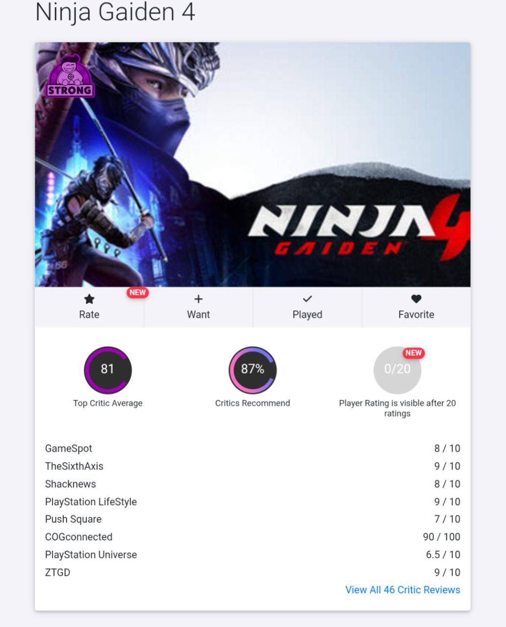 Критики встретили Ninja Gaiden 4 лучше чем Ninja Gaiden 3 81 балла на Opencritic PidoroasBlog 10 10 в память об отце TechRaptor 9 10 Game informer 8 75 10 XboxEra 8 5 10 Noisy Pixel 8 5 10 VGC 4 5 WindowsCentral 4 5 CGMagazine 8 10 IGN 8 10 GameSpot 8 10 PushSquare 7 10 PC Gamer 6 9 10 XDA 6 10 Вы не поверите но сюжет Ninja Gaiden 4 оказался самой главной слабостью игры в глазах журналистов Тем не менее под критику попали сегменты за Рю поскольку они чаще всего ощущаются несущественными с одним доступным оружием и повторением некоторых боссов Как отмечают многие эта игра не про Рю а про нового протагониста Якумо Местами ещё ругают однотипные локации и скучные сайды Во всём остальном прекрасная игра которая должна понравиться фанатам серии Якумо играется великолепно с кучей разных приёмов видов оружия и возможностей Саму боёвку называют лучшей в серии которая дорабатывает проблемы прошлых игр и не делает её бездумным мэшем кнопок на высоких сложностях В особенности похвалу получили битвы с боссами которые в лучших традициях серии интенсивные сложные и эпичные Приятным бонусом многим покажется пост сюжетный контент с новыми режимами челленджами и реиграбельностью ведь все уровни можно перепройти за Рю на новой сложности В общем и целом Ninja Gaiden 4 достойно продолжает серию Не без проблем конечно же но не даёт франшизе упасть лицом в грязь Релиз состоится через 20 минут