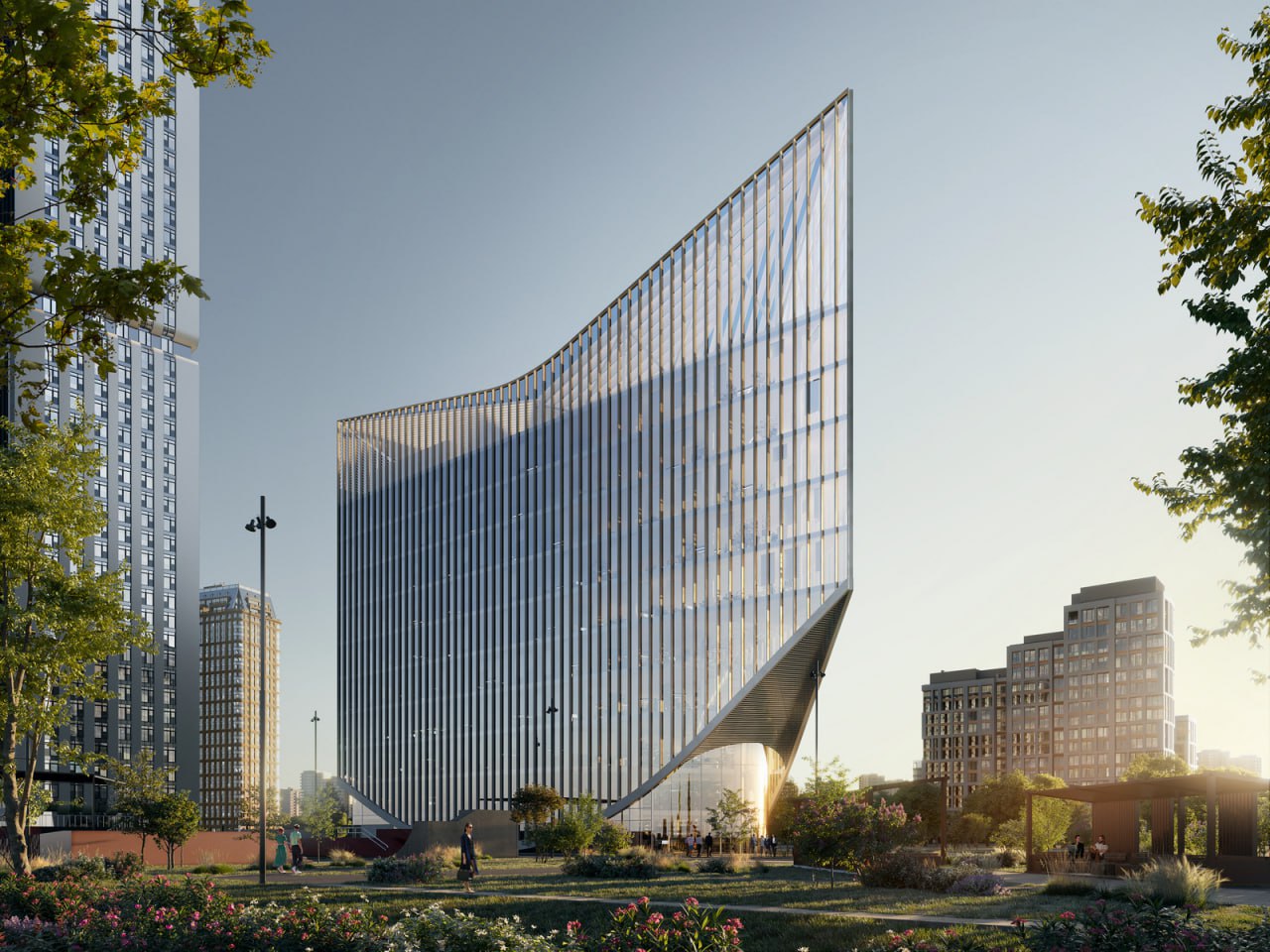 Бизнес центр с террасой появится в районе Раменки соответствующее разрешение оформил Мосгосстройнадзор Глава ведомства Антон Слободчиков сообщил что общая площадь здания составит около 23 тысяч м² В подземной части предусмотрен трехуровневый паркинг на 83 машино места включая пять для электромобилей и девять для маломобильных групп населения На 11 этаже оборудуют террасу площадью более 470 квадратов с возможностью остекления Это пространство можно будет использовать как открытую площадку для мероприятий или отапливаемый конференц зал В деловом комплексе офисы займут более 10 тысяч м² Здесь смогут трудоустроиться 1 7 тысячи человек В рамках благоустройства предусмотрены зона ожидания для курьеров велопарковка и променад ул Лобачевского з у 114Б ЗАО