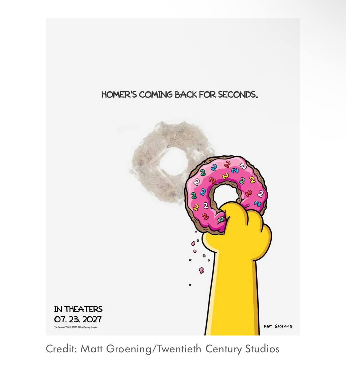 Спрингфилд снова в кино Disney и 20th подтвердили сиквел The Simpsons Movie На тизер постере честно предупреждают Homer s coming back for seconds Гомер возвращается за добавкой Премьера 23 июля 2027 Почти 20 лет спустя после первой части собравшей 536 млн Фильм занял освободившийся летний слот и по логике позже приземлится на Disney Симпсоны это любовь       Подписаться Дать буст Предложка