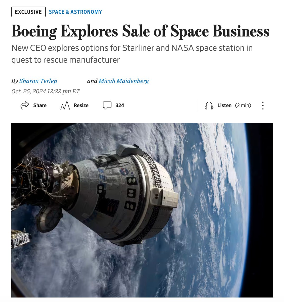 Boeing признает поражение перед SpaceX и выходит из битвы за космос, пишет The Wall Street Journal.  Руководство американской корпорации намеренно продать космический бизнес, чтобы исправить тяжелое финансовое положение Boeing.  К тому же в этой сфере у компании следует провал за провалом, включая поломку корабля Starliner, из-за которой два американских астронавта застряли на несколько месяцев на орбите в ожидании спасения от SpaceX.  #Boeing #Космос #Новости