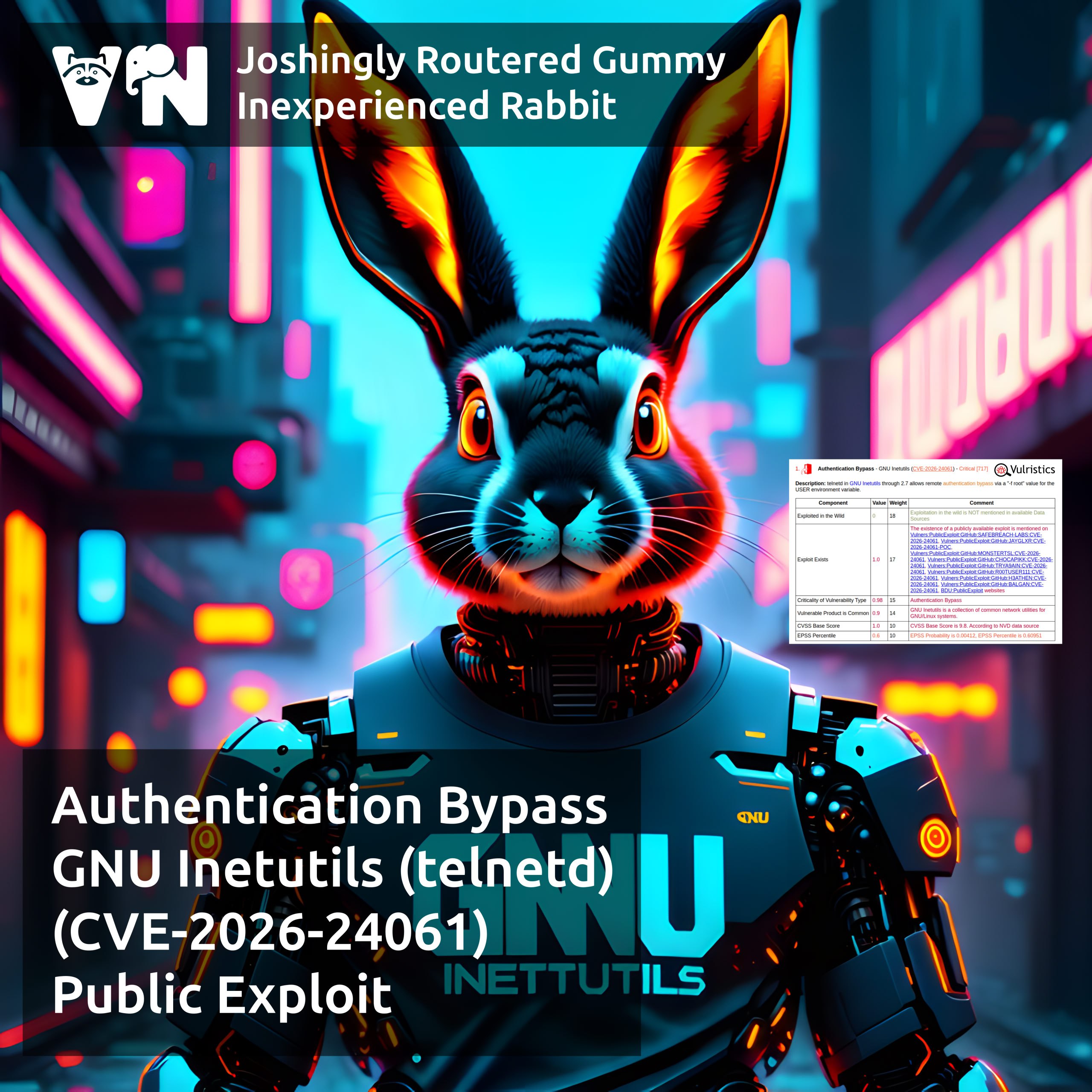 Про уязвимость Authentication Bypass GNU Inetutils CVE 2026 24061 GNU Inetutils это набор сетевых программ общего назначения включающий среди прочего сервер Telnet telnetd Уязвимость telnetd из GNU Inetutils позволяет удалённому злоумышленнику получить root овый shell на хосте без каких либо учётных данных отправляя специально сформированную переменную окружения USER содержащую строку f root   Патч исправляющий уязвимость вышел 20 января Уязвимы версии от 1 9 3 до 2 7 включительно Уязвимость существовала в нераскрытом виде более 10 лет   Подробный write up и эксплойт были опубликованы компанией SafeBreach 22 января Текущая оценка Shodan 212 396 Telnet серверов в Интернете всего Сколько из них используют GNU Inetutils и уязвимы пока непонятно CyberOK обнаружили в Рунете около 500 потенциально уязвимых Telnet серверов avleonovrus Inetutils Telnet SafeBreach CyberOK Shodan telnetd