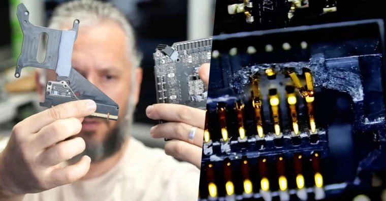 Эталонные RTX 5090 FE имеют низкую ремонтопригодность из за отсутствия запасных частей   На днях ремонтнику NorthridgeFix поступило сразу две видеокарты RTX 5090 Founders Edition с очень похожими дефектами Оригинальные владельцы карточек пытались поставить карточки водоблок Однако в процессе разборки игорьки повредили некоторые элементы карточек что привело к их выходу из строя Их PCB состоит из трех отдельных модулей основной платы с GPU и чипами VRAM платы ввода вывода и отдельного компонента для взаимодействия со слотом PCIe   При этом дополнительные модули подключаются к основной плате через весьма хрупкие разъемы с большим количеством контактов которые довольно легко повреждаются при разборке и сложно ремонтируются Специалисты рекомендуют отказаться от попыток модификации эталонных GeForce RTX 5090 Founders Edition так как они могут окончиться поломкой карты RTX5090 Nvidia FE Ремонт Подписывайтесь на ARCHiTECH Чат