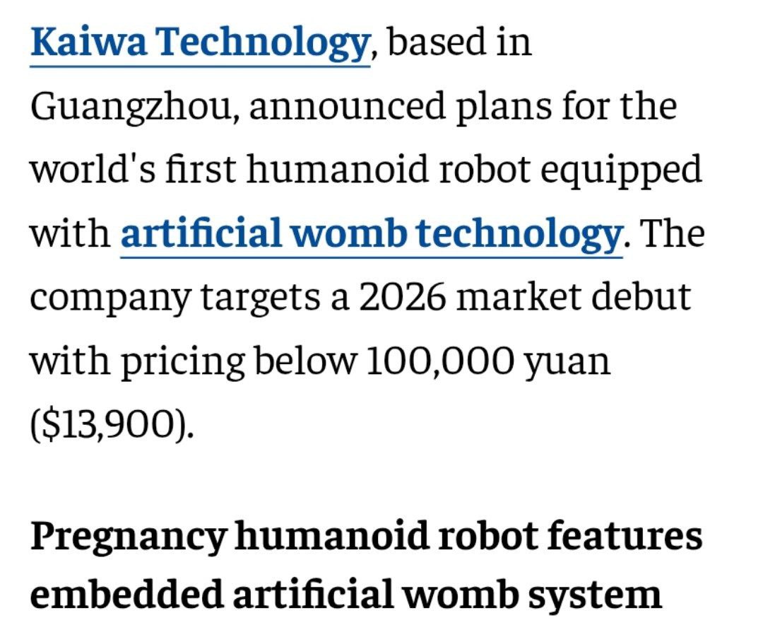 Китай разрабатывает робота гуманоида для зачатия беременности и рождения К нему прилагаются синтетическая матка искусственные околоплодные воды и пластиковая пуповина banksta