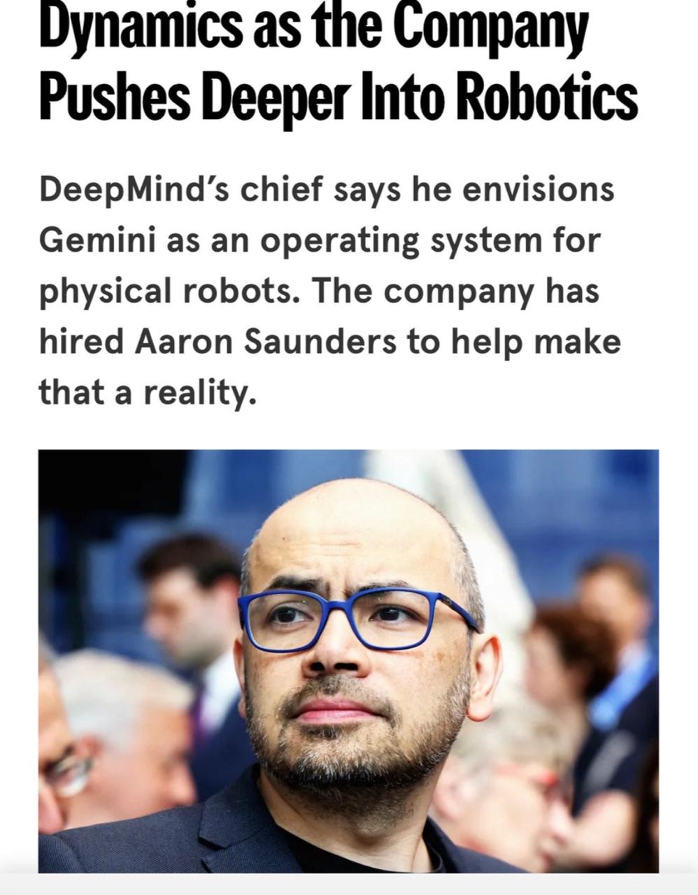 Google хочет создать Android для роботов Google DeepMind серьёзно ускоряет разработку единой операционной системы для роботов по аналогии с тем как Android когда то объединил смартфоны Главный шаг компания наняла Аарона Сандерса бывшего CTO Boston Dynamics Это человек который руководил разработкой легендарных роботов Atlas и Spot Теперь он работает над робототехникой внутри Google Задача DeepMind сделать Gemini универсальным мозгом для всех типов роботов гуманоидов четвероногих колесных платформ Идея проста как Android стал единым стандартом для телефонов так Gemini может стать единым стандартом для роботов Google уже представила Gemini Robotics 1 5 VLA и протестировала его на платформе Apptronik Apollo Если Gemini станет действительно plug and play то собрать умного робота будет так же просто как собрать Android смартфон Это может привести к взрывному росту робототехники быстрее чем прогнозируют даже оптимисты