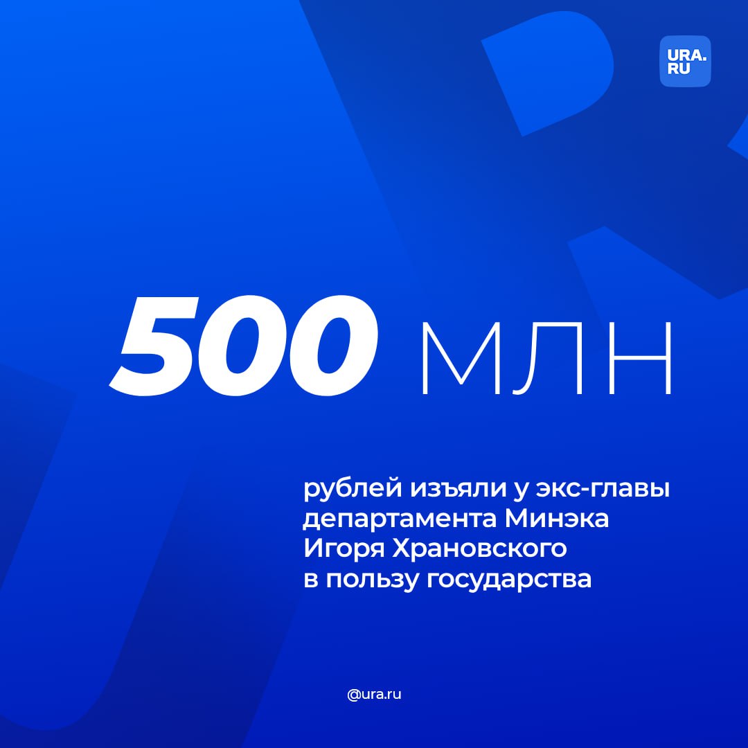 У экс-главы департамента Минэка изъяли имущество на 500 млн рублей. Такой иск подавала Генпрокуратура в начале сентября. Суд обратил в доход государства имущество Игоря Храновского и его родственников в ноябре, но тогда о стоимости изъятых активов не было известно.  Бывшего чиновника задержали весной прошлого года вместе с экс-депутатом Владимиром Кайшевым. Следствие сообщило, что участники преступной группы незаконно отозвали у одной из компаний лицензию на добычу минеральной воды, чтобы провести рейдерский захват. Также они похищали природной газ.  У Храновского отобрали земельный участок площадью почти 3000 квадратных метров в поселке Горки-2, расположенный там же коттедж площадью более 600 квадратных метров. Кроме того, в доход государства обращены семь авто премиум-класса, три нежилых помещения в Москве, а также 433,2 тысячи долларов, 53,6 тысячи евро и 3,7 млн рублей.