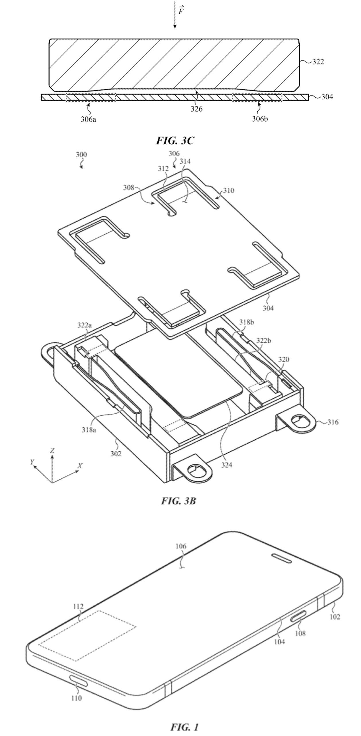 патент Apple на ударопрочный Taptic Engine следующего поколения Описанная версия вибромоторчика направлена на повышение долговечности в будущих iPhone WATCH и других устройствах используя систему нелинейных консольных пружин для защиты хрупких внутренних компонентов от повреждений вызванных падениями или столкновениями Конструкция включает в себя пружины различной толщины и скошенных краев что позволяет им мягко реагировать на незначительные удары Внутри корпуса подвешена движущаяся часть которая вибрирует и если устройство падает эта часть не бьётся о корпус а сталкивается с пружинами которые смягчают удар и защищают деталь от поломки увеличивая срок службы устройства