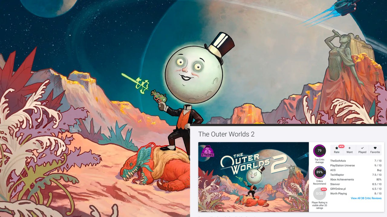The Outer Worlds 2 получила крепкие но сдержанные оценки Средний балл на OpenCritic составляет 79 из 100 а 89 критиков рекомендуют игру Большинство рецензентов сошлись на том что Obsidian сделала не революцию а основательное продолжение всё стало масштабнее красивее и чуть острее но дух оригинала остался прежним Хвалят игру за фирменный чёрный юмор отличный слог в диалогах и записках свободу выбора каждое решение действительно влияет на развитие колонии Аркадия Геймплей стал динамичнее стрельба отзывчивее а миры более живыми и разнообразными Из минусов отмечают не самую захватывающую основную историю и ощущение повтора игру сравнивают с New Vegas но без прежней новизны В целом критики называют The Outer Worlds 2 умным весёлым и уверенным сиквелом который не пытается удивить но делает почти всё правильно Гейминг championatgaming Подписывайся на Чемп Play