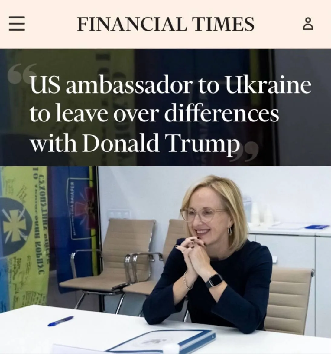 Посол США в Украине уходит в отставку из за разногласий с Дональдом Трампом Дипломат разочарован работой Временная поверенная в делах США в Украине уходит с должности из за разногласий с президентом Дональдом Трампом Трое источников осведомленных о ситуации сообщили что дипломат испытывает разочарование своей функцией особенно на фоне сокращения поддержки Киева со стороны Белого дома Дэвис исполняющая обязанности посла с мая прошлого года уже уведомила Госдепартамент о своем решении Она намерена выйти на пенсию завершив тридцатилетнюю карьеру в дипломатической службе